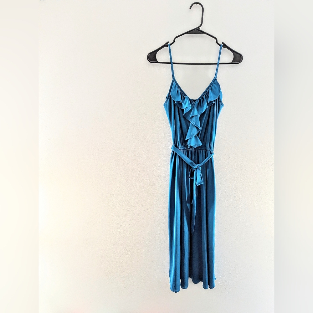 Vintage Oops California Blue Ruffle Midi Dress | Summer Boho | Fits Like Size 8
